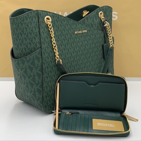 MICHAEL KORS LARGE X CHAIN SHOULDER TOTE & LG FLAT MULTIFUNCTIONAL PHONE CASE - Picture 5 of 16